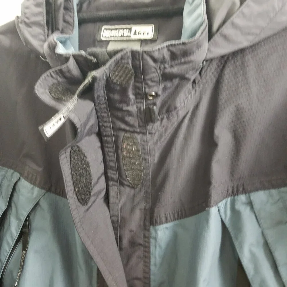 REI Co-op Rain Jacket Mens‎ XL Blue/black REI Elements Hooded Multi pocket